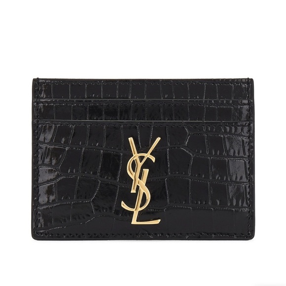 YSL Black Croc Embossed Card Holder - Picture 1 of 5